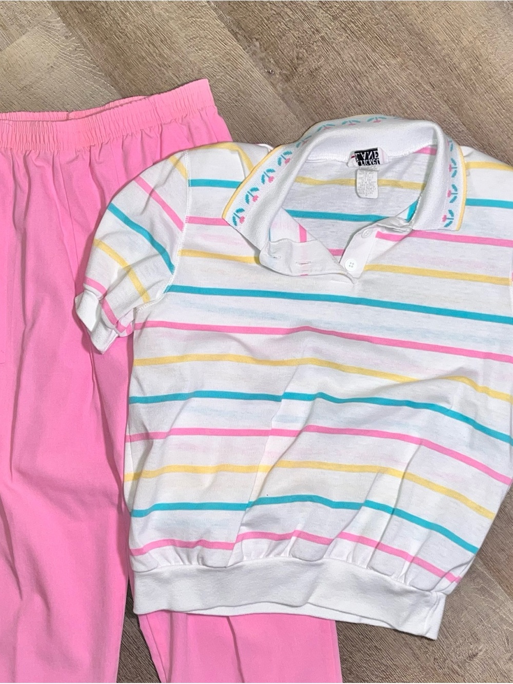 VTG Cricket Lane 80s shirt pant set striped floral collar Medium P